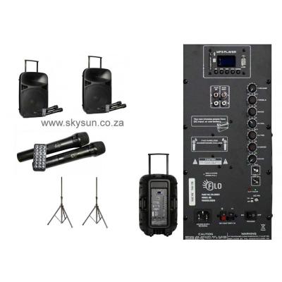 * Complete Filo portable PA inc 2 powered speakers + 2 speaker stands + 4 Wireless UHF DUAL microphones UP* 600w RMS 15W_1